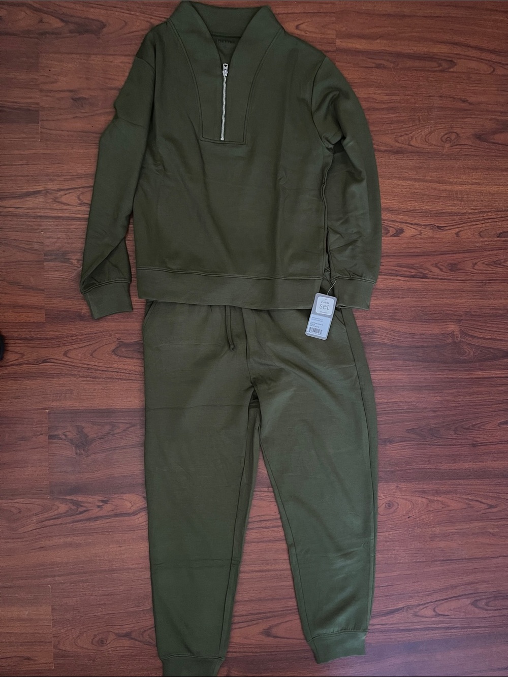 Olive Green Women's Zip-Neck Pantsuit